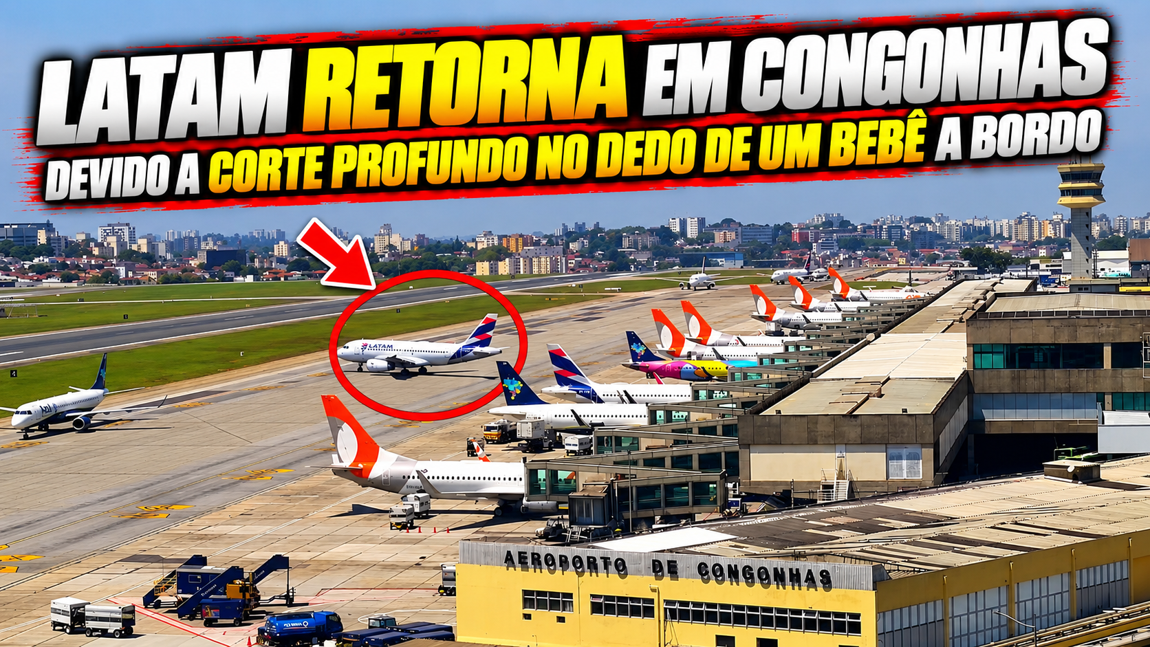 Criança recebe atendimento médico antes da decolagem do voo LA3122 da LATAM em Congonhas